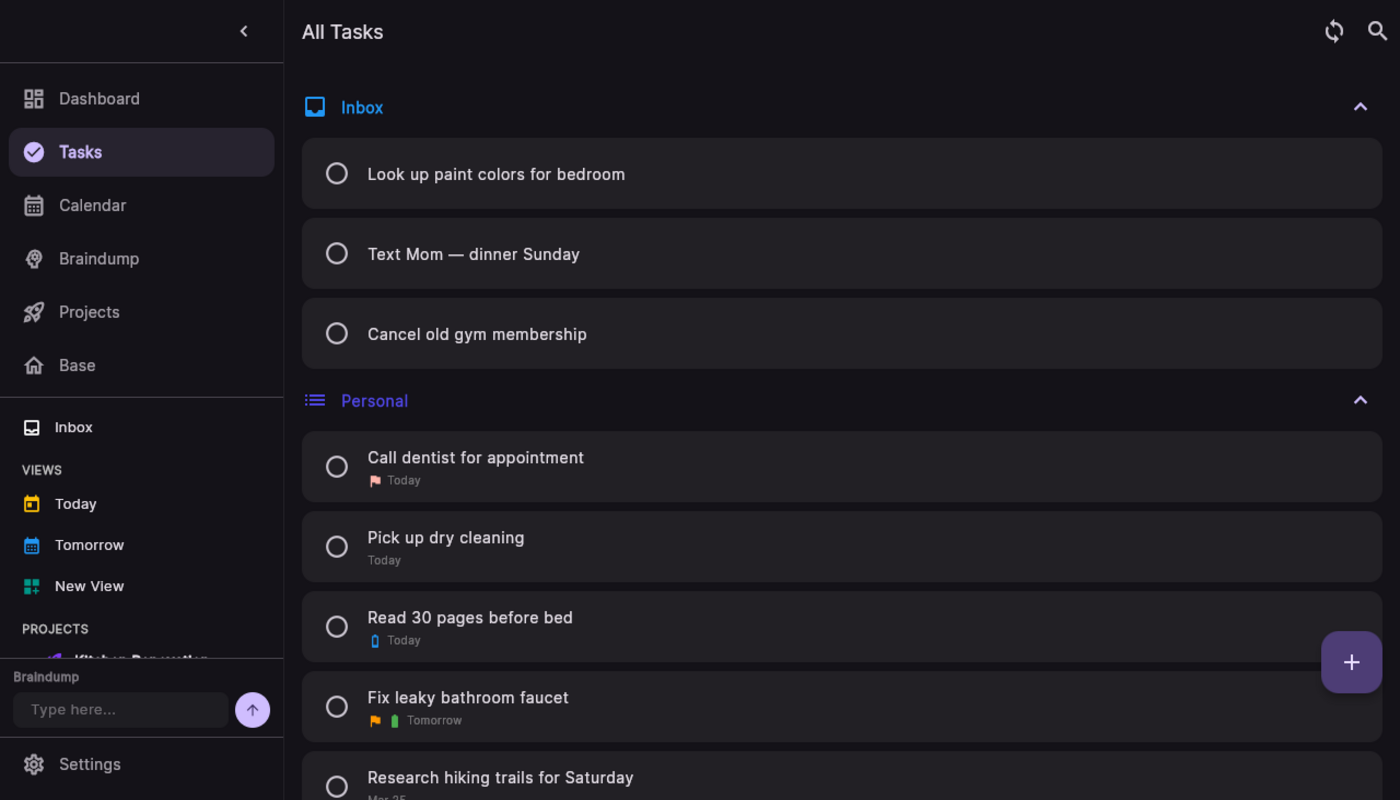 myAtlas desktop — Tasks view with sidebar and today's tasks